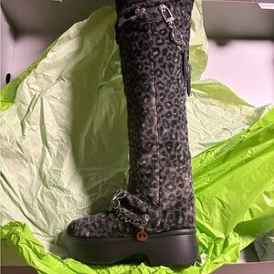 CROCS Black Leopard Over the Knee Boots